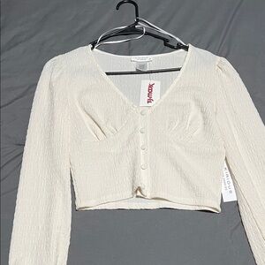 Chic Cream V-Neck Buttoned Blouse